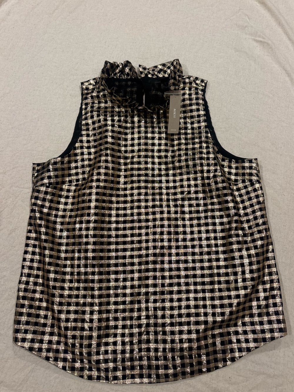 J. Crew Metallic Gingham Checkered Sleeveless Womens Top Large NWT